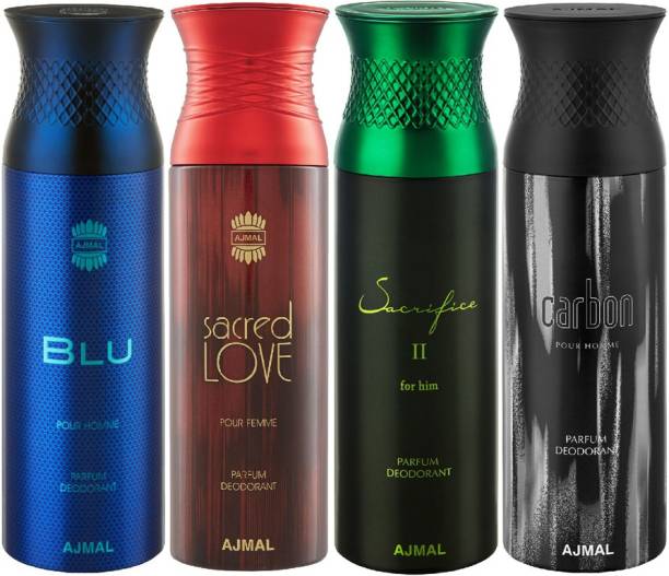 Ajmal Blu & Sacred Love & SacrificeIIHim & Carbon Deodorant Spray + 4 Testers Deodorant Spray  -  For Men & Women