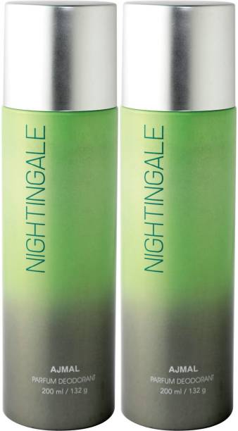 Ajmal Nightingale Deodorant Combo of 2 High Quality Deodorants 200ml each (Total 400ML) for Men & Women + 2 Parfum Testers Deodorant Spray  -  For Men & Women