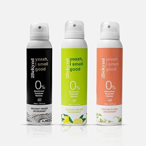 2BEKYND Combo Of Squeeze the day-Feeling Floral-Woodn't Resist Spray-Pack of 3-150 ml Deodorant Spray  -  For Men & Women
