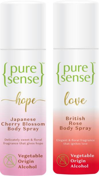 PureSense Body Spray Combo (Love British Rose+Japanese Cherry Blossom) Long Lasting No Gas Deodorant Spray  -  For Men & Women