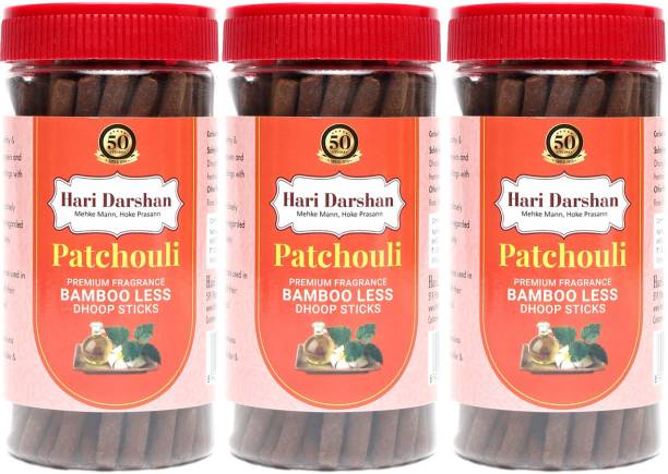 Hari Darshan Patchouli Bamboo Less Dhoop Sticks (Pack of 3, 125g Each) Floral Dhoop