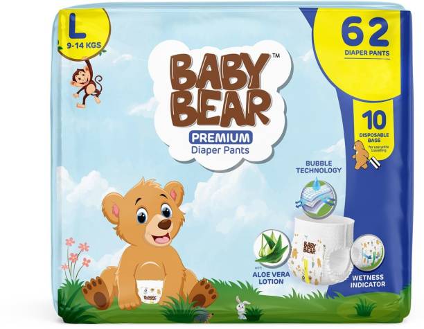 Baby Bear Premium Diaper Pants | Cottony Soft & Rash Free with Aloe-Vera Goodness - L