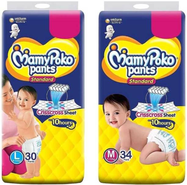 MamyPoko PANTS Standard Diapers Combo - (L-30+M-34) 64 Pieces - M - L