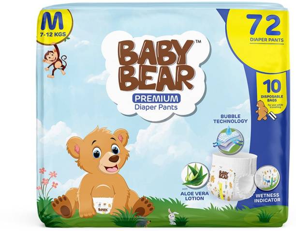 Baby Bear Premium Diaper Pants | Cottony Soft & Rash Free with Aloe-Vera Goodness - M