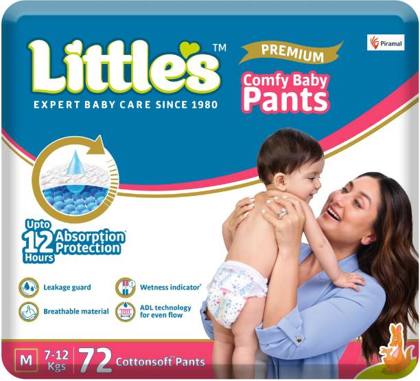 Little's Comfy Baby Diaper Pants - Premium 12 Hours Absorption, Wetness Indicator - M