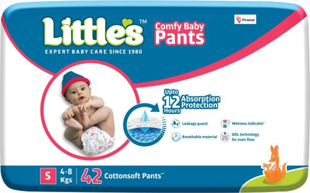 Little's Comfy Baby Pants Diapers with Wetness Indicator and 12 hours Absorption | Small | 42 Count - S