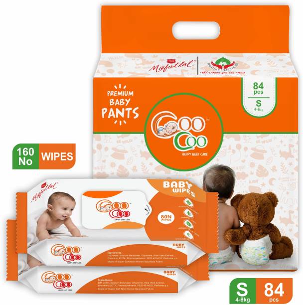 Coo Coo Small Size Diaper Pants (84 Count) & Baby wipes (160 Count) combo pack - S
