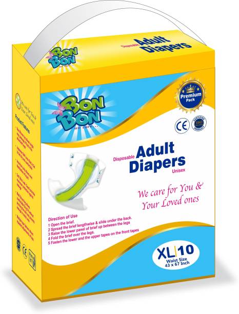 Bon Bon Adult Diaper Extra Large Size Unisex Tape Style - 10 Count (XL- 43-67 INCH) Adult Diapers - XL