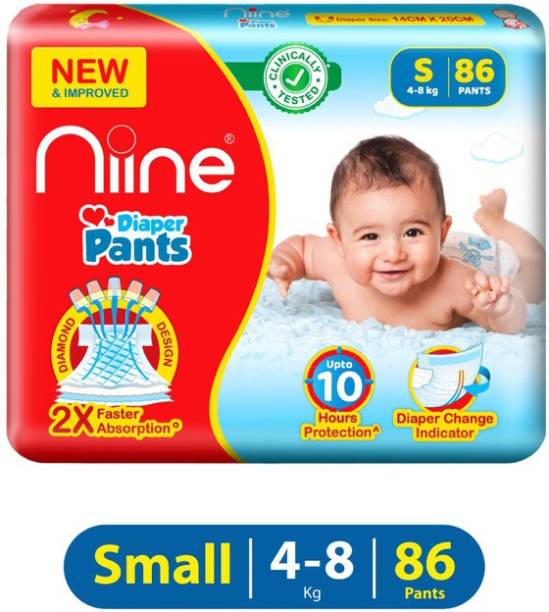 niine Cottony Soft Baby Diaper Pants with Change Indicator for Overnight Protection - S