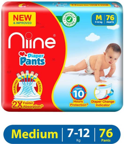 niine Cottony Soft Baby Diaper Pants with Change Indicator for Overnight Protection - M
