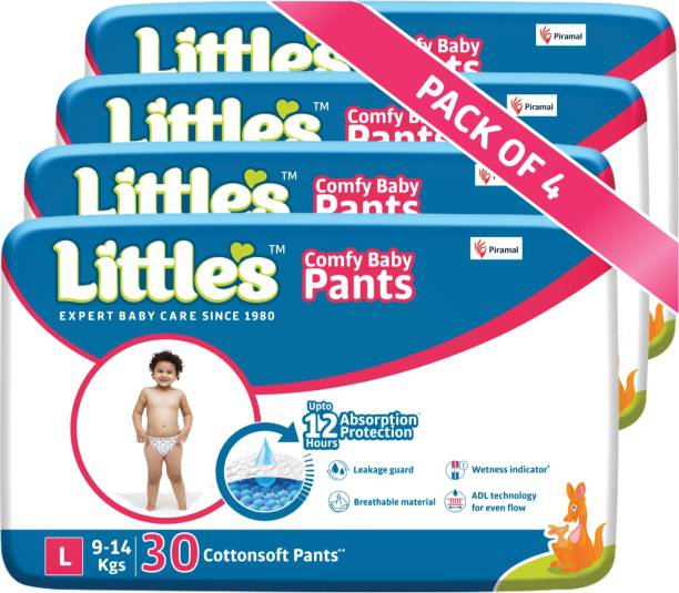 Little's Comfy Baby Pants Diapers with Wetness Indicator and 12 hours Absorption | Monthly Pack | Large - L