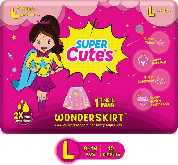 Super Cute's Premium Skirts Style Pant Diaper for Girls | Super Soft and Ultra Thinz Diapers - L