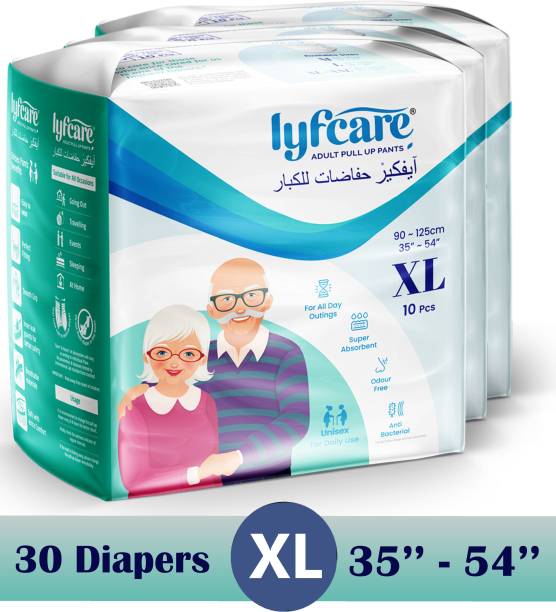 lyfcare Adult Pull-Up Pants Diapers| XL -30 Pieces|Waist Size (35 - 54 Inch)|Pack of 3 - XL