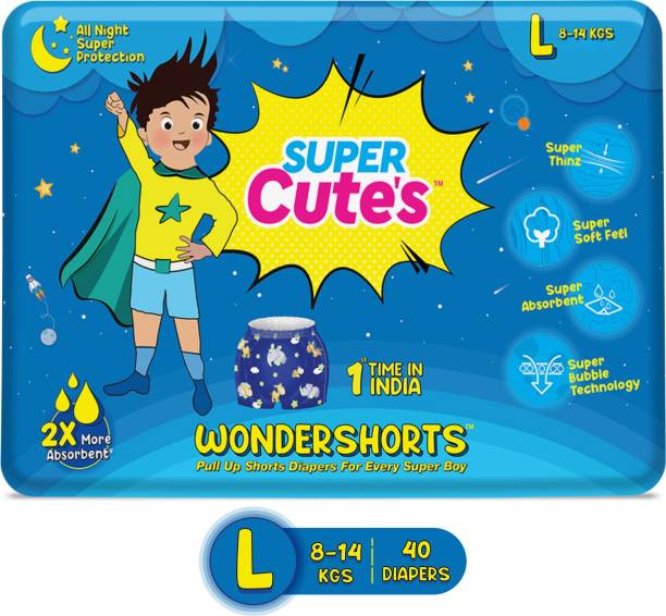 Super Cute's Premium Shorts Style Pant Diaper for Boys | Super Soft and Ultra Thinz Diapers - L