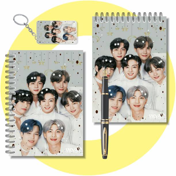 craft maniacs BTS NEW COLLAGE A6 TWO NOTEPADS + ONE WOODEN KEYCHAIN A5 Note Pad UNRULED 160 Pages