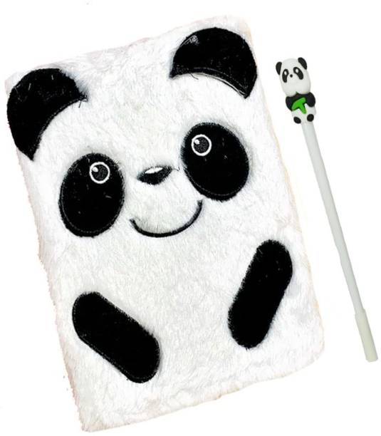 TITIRANGI Panda Fur Diary for Kids A5 Notebook for Girls Personal Diary Cute Panda Diary A5 Notebook Both Side Ruled Notebook with Panda Pen Best Return Gift Festival Gift for Kids 160 Pages