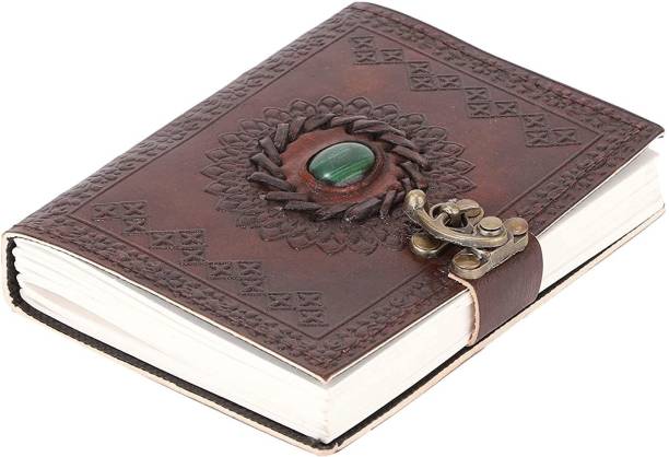 MeterMent Leather Handmade Diary Green Stone,embossing & metal lock Notebook journal-6"X4" A6 Diary Unruled 180 Pages