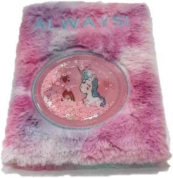 Bunic Fur Diary filled with water glitter Unique Unicorn Fur Dairy Notebook For Kids A5 Diary Unruled 100 Pages