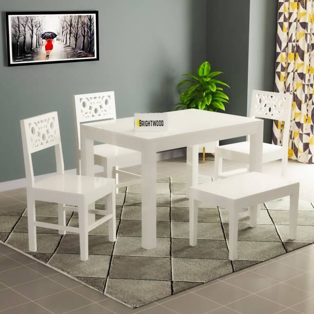 BRIGHTWOOD Solid Wood Four Seater Dining Set For Dining Room / Restaurant / Café| Solid Wood 4 Seater Dining Set