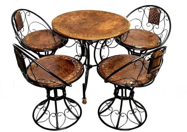 Casa Trading Wrought Iron Decorative Mooda Chairs with Foldable Round Table (Set of 5, Brown) Metal 4 Seater Dining Set