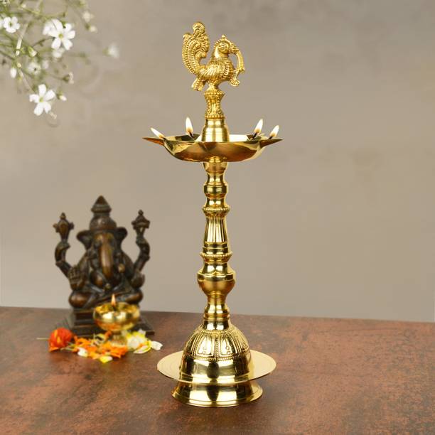StyleMyWay Peacock Standing Diya (Weight-650 gm) Brass Table Diya