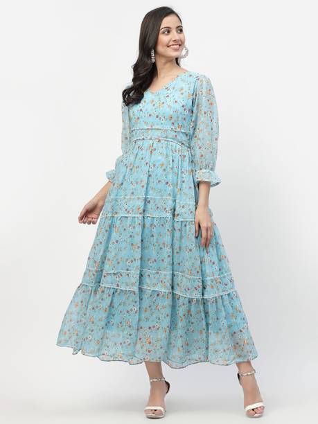Women Fit and Flare Light Blue Dress