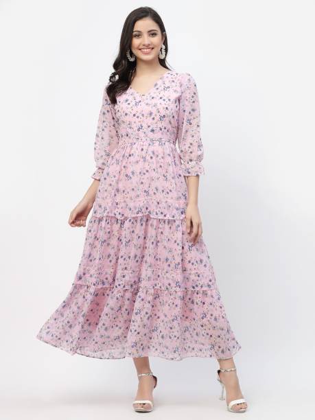 Women Fit and Flare Blue, Green, Pink Dress Price in India