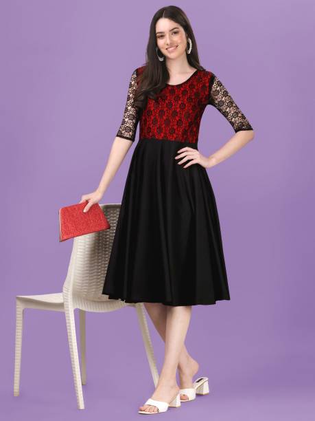 Women A-line Red, Black Dress Price in India