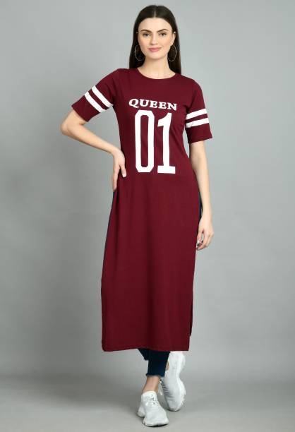 AAYU Women T Shirt Maroon Dress