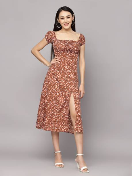 Women A-line Brown Dress Price in India