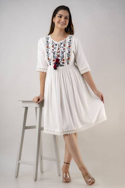 Women A-line White Dress Price in India