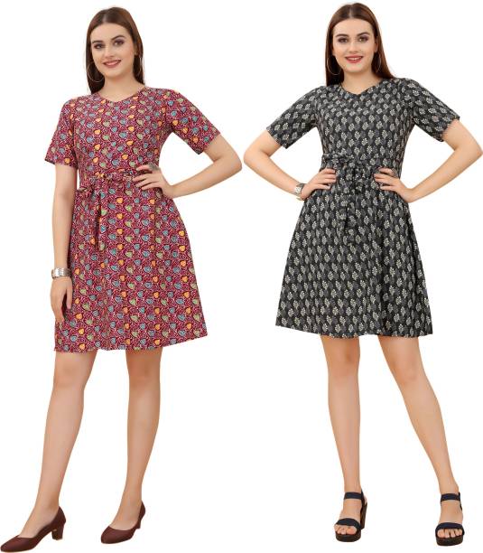 Women A-line Maroon, Black Dress Price in India