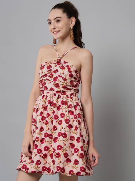 Women Fit and Flare Maroon, Pink, Yellow Dress Price in India