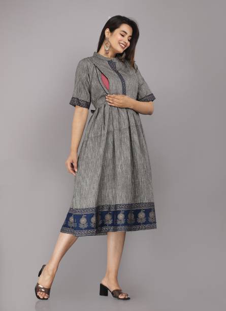 Women Fit and Flare Grey Dress Price in India