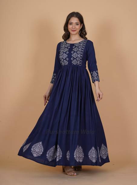 Women Fit and Flare Blue Dress Price in India