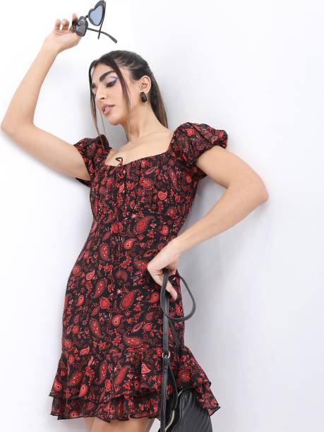 Women Ruffled Multicolor Dress Price in India