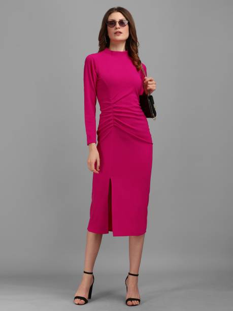 Women Pleated Pink Dress Price in India