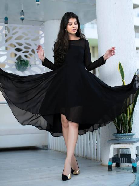 SRI SRI ECOMMERCE Women Fit and Flare Black Dress