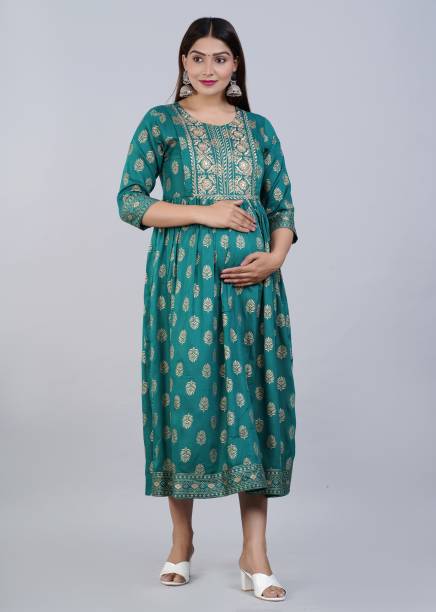 Women Gathered Green Dress Price in India