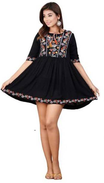 Black colour short frock on sale