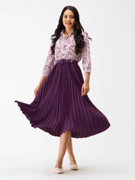 Women Pleated Purple Dress Price in India