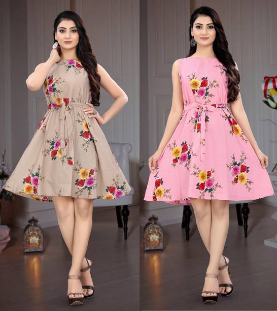 Women Fit and Flare Multicolor Dress Price in India