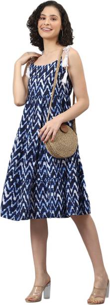 Women Fit and Flare Dark Blue Dress Price in India