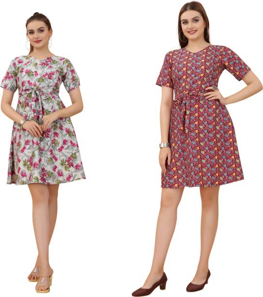Women A-line Silver, Maroon Dress Price in India