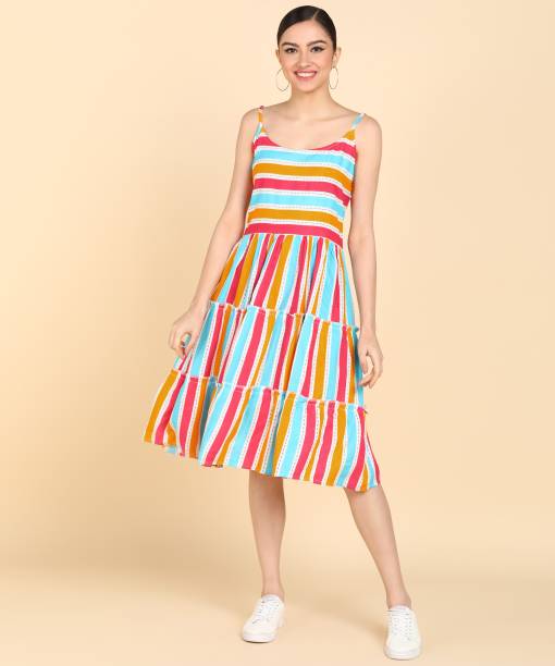 Women Tiered Multicolor Dress Price in India