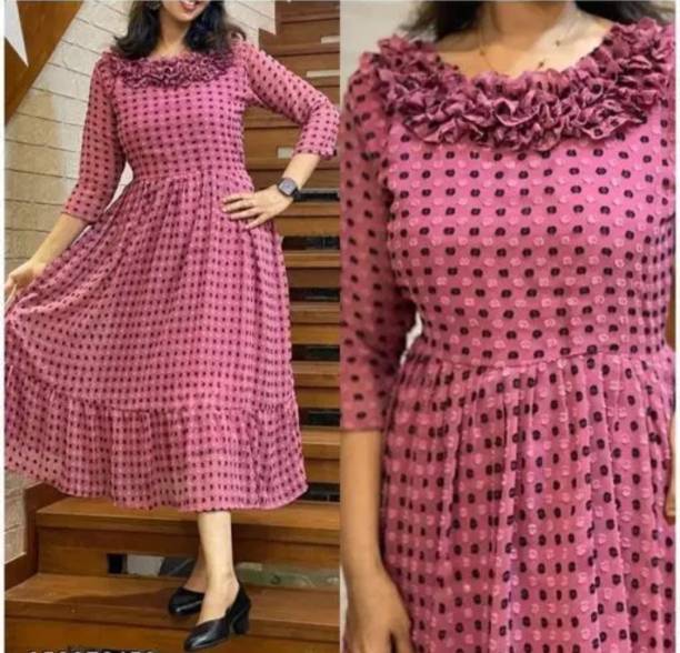 Women Fit and Flare Pink, Black Dress Price in India