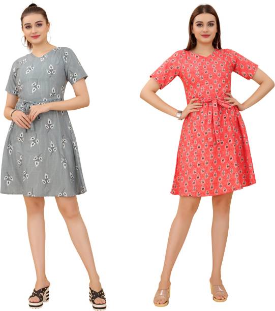 Women A-line Silver, Pink Dress Price in India