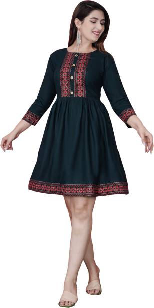 Women Fit and Flare Dark Green Dress Price in India