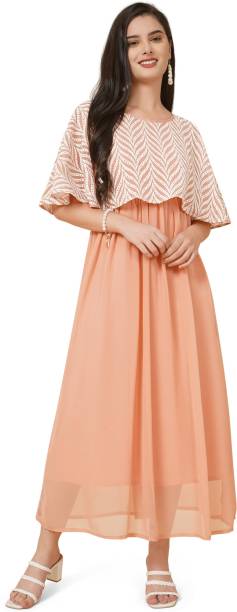 Women Maxi Orange, White Dress Price in India
