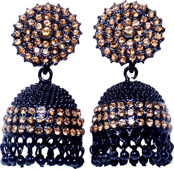 Tinker&Bella Traditional Golden Stone Earrings Crystal, Pearl Alloy Jhumki Earring